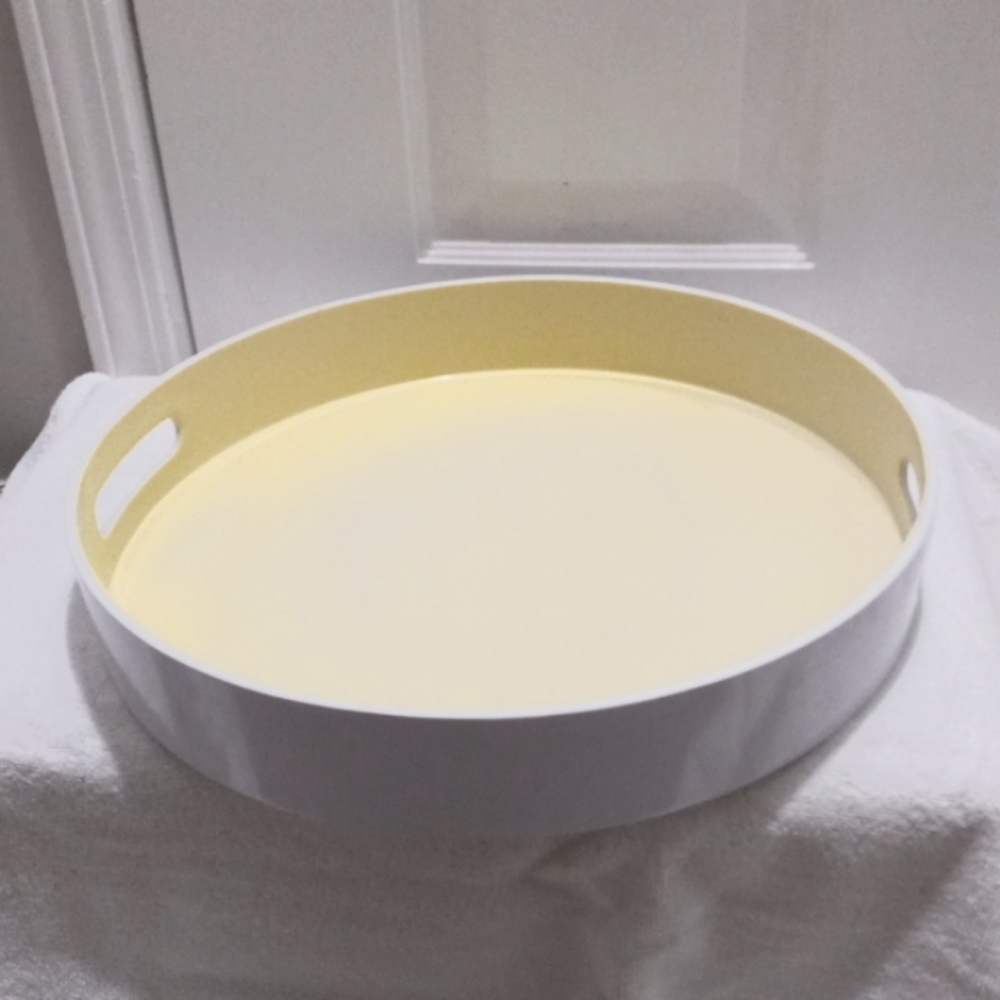 Pale Yellow Circle Tray With Open Handles 15.5"